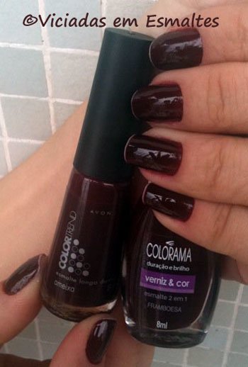 Ela usou 2 camadas do esmalte Ameixa da Avon e como achou que n o cobriu 