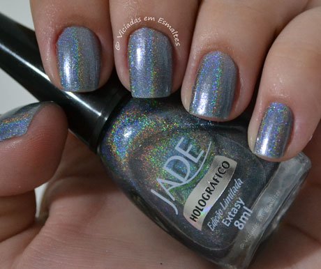Unhas com Esmalte Extasy jade Holográfico