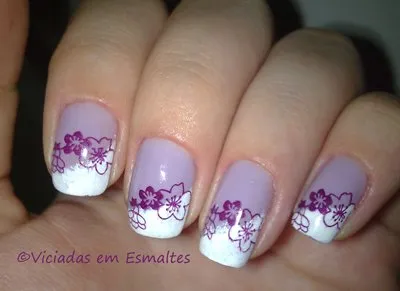 Unhas Decoradas * Konad S9 * Pétala Branca e Lavanda * Colorama