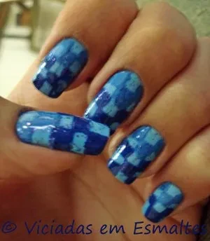 Azul-Quadriculado-Checkered unhas