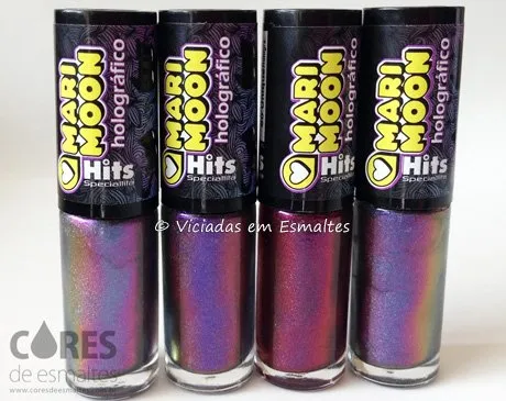 Coleção de esmaltes holográficos Mari Moon por Hits Speciallità, quatro cores 3-free