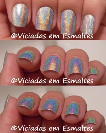 Esmalte holográfico importado Nfu-oh 61 nas unhas, efeito bonito e aplicação difícil