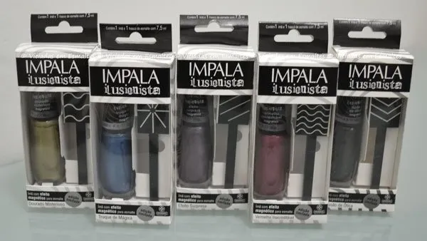 Coleção Impala Ilusionista com os 5 esmaltes magnéticos e ímãs