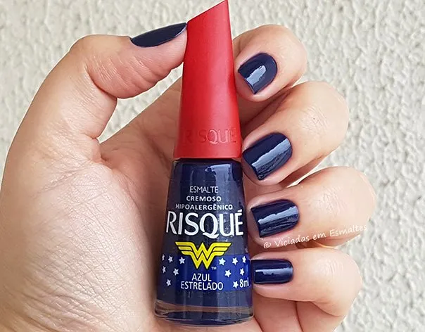 Esmalte Risque Azul Estrelado Coleçao Risque Mulher Maravilha