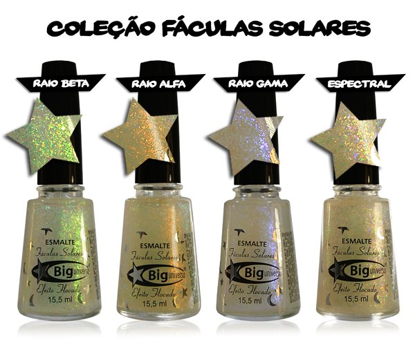 Coleção Fáculas Solares Big Universo Esmaltes Flocados Big Universo