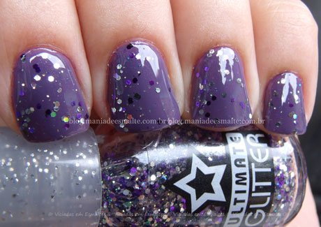 Unhas com glitter hexagonal