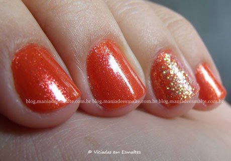 Unhas com Esmalte DNA Sunset + Glitter Forte Hits Power Pop
