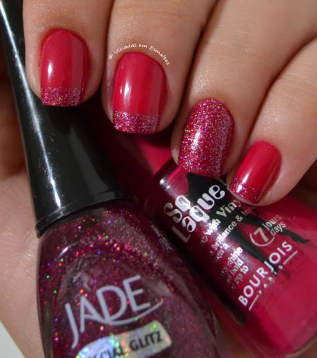 Unhas Decoradas com base gliter 5cinco