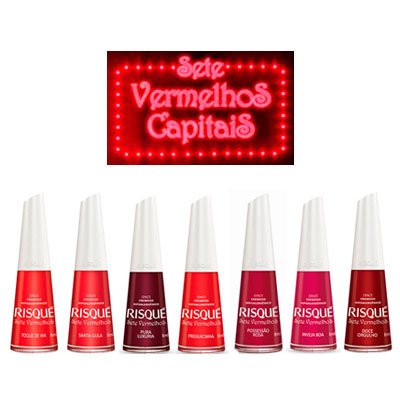 Esmaltes de Unha Risqué Sete Vermelhos Capitais